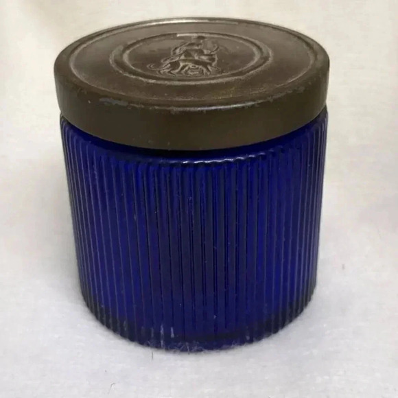 Vintage AVON Moonwind Perfumed Skin Softener Blue Glass Jar w/ Metal Lid. - Picture 2 of 4